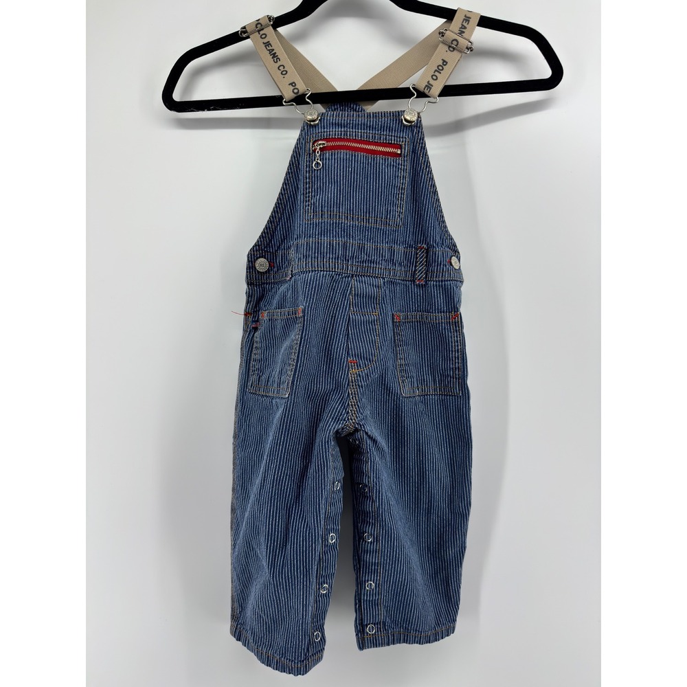 Polo Jeans Co Ralph Lauren Baby Hickory Stripe Overalls Blue White 12-18M